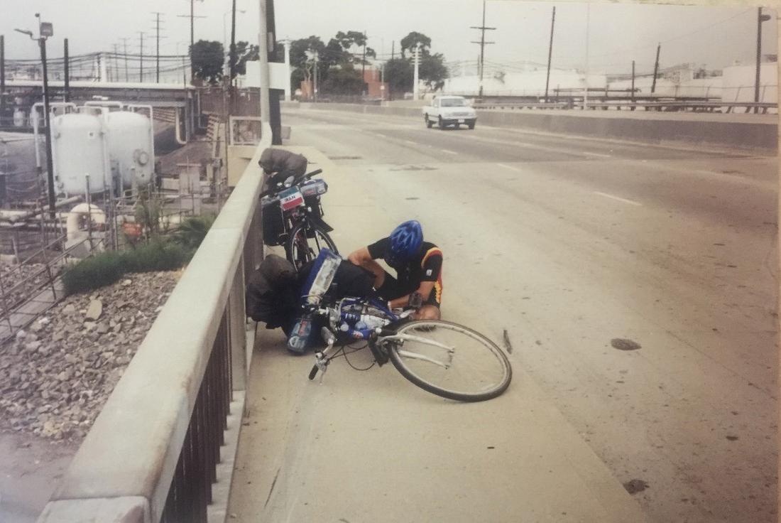 Mending a puncture by the roadside, Portland